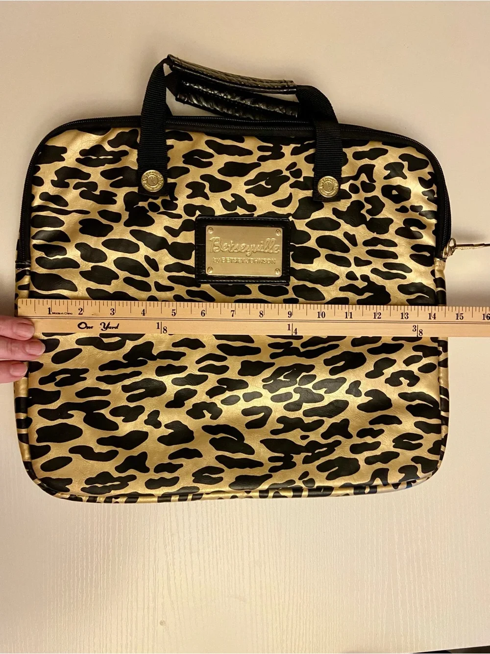 Betsey Johnson Betseyville Gold and Black Leopard Laptop Bag
